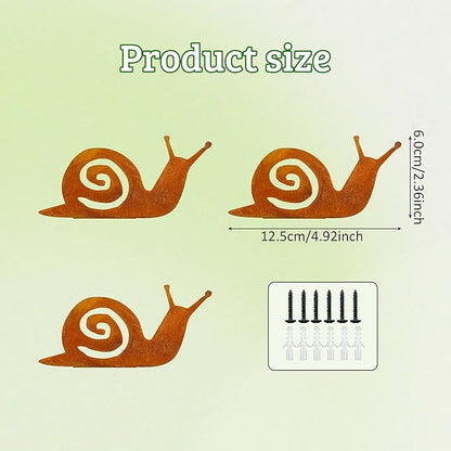 3 Pcs Rusty Snail, Rusty Snail Decor, Garden,Yard, Patio Onament, Fence Topper