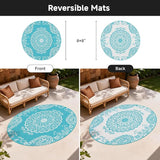 Pauwer Waterproof Outdoor Rug 8ft, Reversible Plastic Straw Patio Camping Rug, Indoor Outdoor RV Mat Carpet for Deck, Camper, Porch, Balcony, Backyard, Picnic, Boho Teal