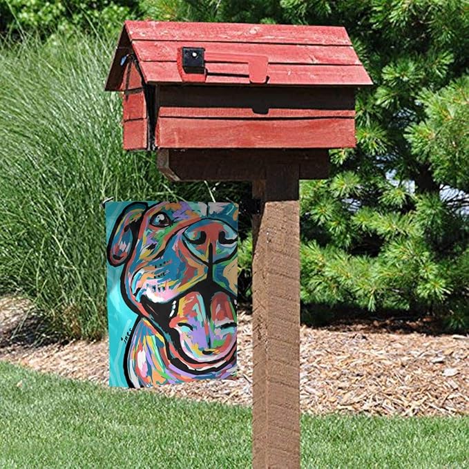Colorful Pitbull Paintings Garden Flags House Indoor & Outdoor Welcome Decorations,Waterproof Polyester Yard Decorative for Game Family Party Banner