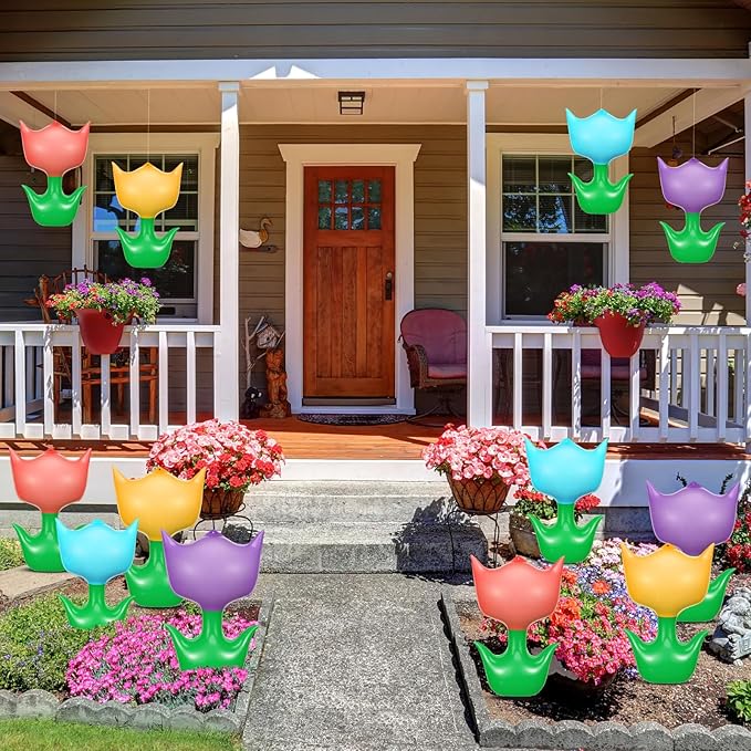 12 Pieces 12 Inch Spring Inflatable Decor Large Tulip Flower Inflatable Hanging Ornaments Easter Spring Yard Decoration Indoor Outdoor Colorful Tulips for Yard Home Birthday Party Decor