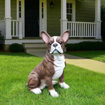 Boston Terrier Garden Statue with Solar Lantern & Double-Sided Sign, Large Resin Dog Animal Sculpture Outdoor Decor for Patio Lawn Yard and Porch, Welcome Gifts for Dog Lovers (16.9")