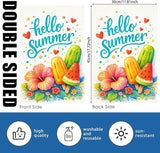 Nuxovilar Summer Garden Flag Hello Summer Ice Cream Hibiscus Flower Pattern Polyester 12x18 Inches Garden Flags for Outside Bright Decor Yard Porch