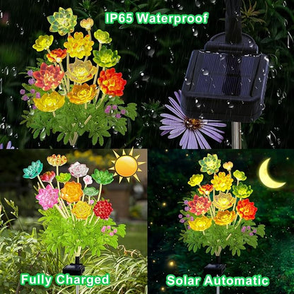 Kohlrabi Solar Garden Lights Outdoor, Upgraded 6 Pack Succulent Solar Lights, Gardening Gifts for Women, Succulent Plant Yard Decor Waterproof for Lawn Patio Pathway