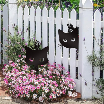 Bnesi 2 Pcs Black Cat Garden Sculptures Metal Fence Decorations Outdoor Decorations for Cat Lovers Black Metal Yard Art Lawn Ornaments Home Decor for Garden Yard Lawn (Elegant)