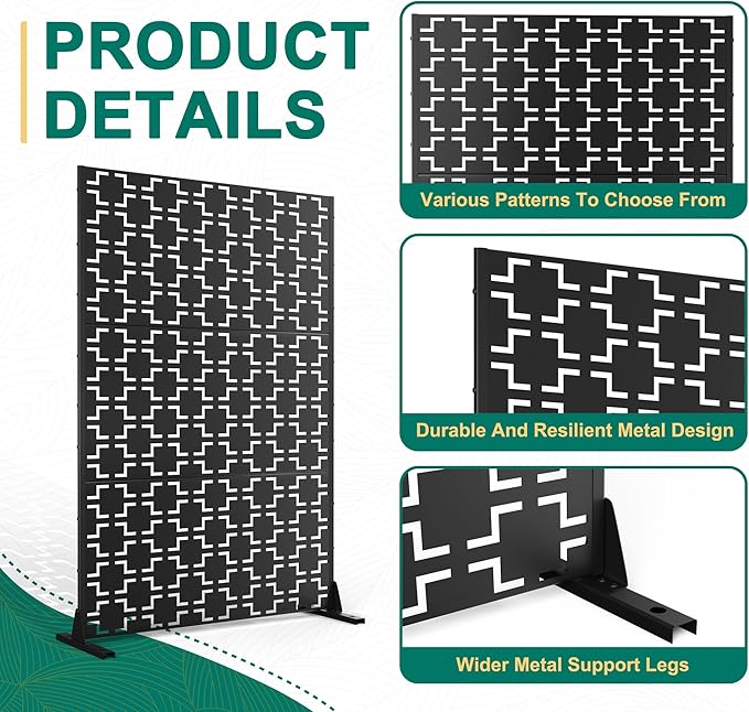 72" H×47" W Metal Privacy Screen Outdoor Privacy Screen Freestanding, Outdoor Privacy Screens and Panels for Patio Lawn Deck(Consists of 3 Panels)