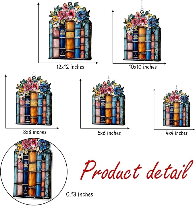 Floral Books Acrylic Suncatcher, Book Suncatchers for Window Hangings, Bookish Gifts for Readers Book Lovers Bookworm, Gift for Mother's Day, Women, Mom, Wife, Grandma