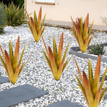 EROCK 2 Pcs Tequila Rustic Sculpture, Wind Resistant Metal Agave Plant Outdoor Home Decor, DIY Rustic Hand Painted Metal Agave Garden Art Plant Country Sculpture Statue Patio Stake Lawn Ornament Gift