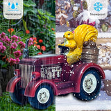 YUETJIN Solar Lighted Squirrel's Farm Tractor Statue, Outdoor Décor for Lawn Garden, Yard, Flower-Pool, Harvest Decoration, Gfit for Father