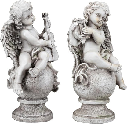 Northlight 14.75" Set of 2 Cherub Angels with Instruments Outdoor Garden Statues