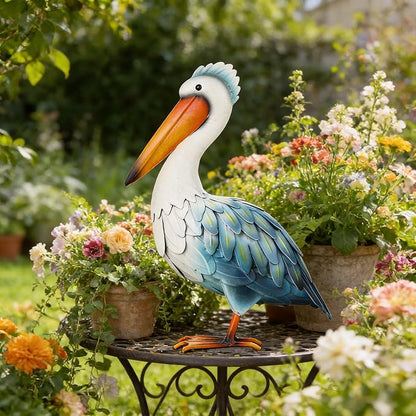 Ratuor Pelican Statues Metal Garden Decor Coastal Blue Heron Yard Art Sculpture Ornament for Backyard Porch Patio Pond Decor
