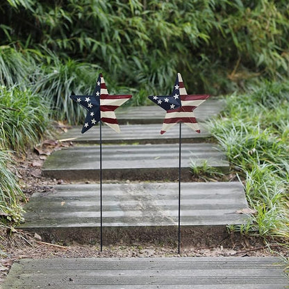 Metal Barn Stars Garden Stake Set of 6, American Flag Yard Sign USA Lawn Decoration Indoor Outdoor Patriotic Decor for July 4th Independence Day Memorial Day Party