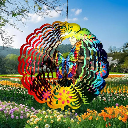 Wind Spinner, 3D Hanging Wind Spinner Ornament, Gifts for Women Mom Grandma, 12inch Metal Wind Kinetic Sculpture for Outdoor&Indoor Decor, Yard Art, Garden Decoration (Flower Butterfly)