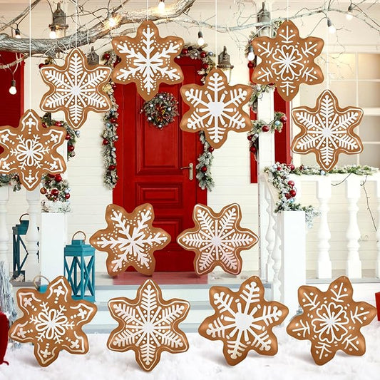12 Pieces Winter Inflatable Snowflake Outdoor Decorations Winter Blow up Brown Inflatable Hanging PVC Waterproof Snowball Outdoor Ornaments Decorations for Party Decor Yard Garden Lawn