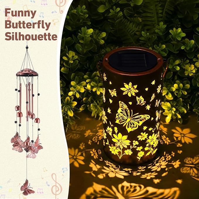 Retisee Butterfly Solar Wind Chimes Outdoor Metal Butterfly Gifts Solar Light Windchimes Outside Indoors Christmas Decoration Birthday Gift for Home Lawn Porch Patio Garden Yard