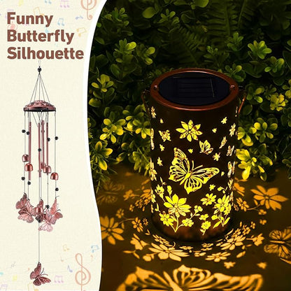 Retisee Butterfly Solar Wind Chimes Outdoor Metal Butterfly Gifts Solar Light Windchimes Outside Indoors Christmas Decoration Birthday Gift for Home Lawn Porch Patio Garden Yard