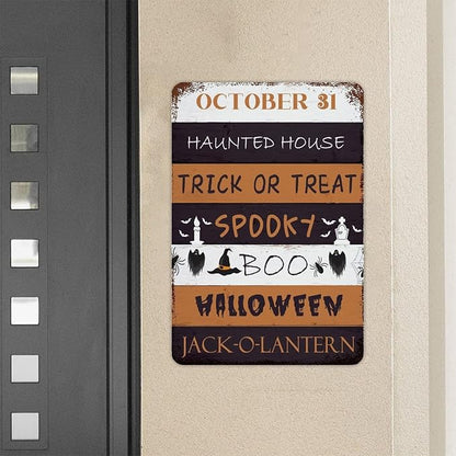October 31 Happy Halloween Trick Or Treat Be Ware Spooky Ghost Aluminum Tin Metal Sign for Indoor Outdoor Business Retail Store Patio Yard Home Decor Wall Art Print Poster 12"x18"