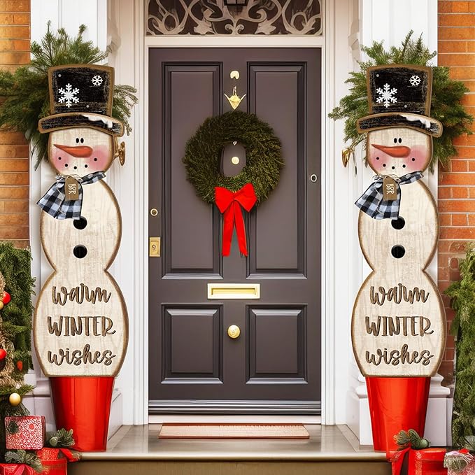Winter Snowman Porch Sign Wooden Porch Decor Winter Christmas Nutcracker Snowman Front Door Welcome Standing Sign for Xmas Farmhouse Outdoor Yard Wall Hanging Decorations(42 Inch,Rustic)