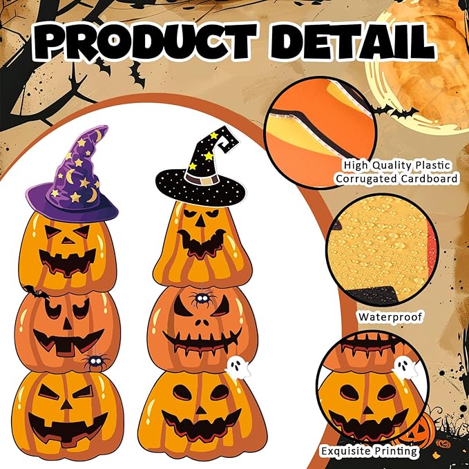 Amyhill 12 Pcs Halloween Pumpkin Yard Signs for Outdoor Spooky Ghost Jack O 16 Pcs Pumpkin with Witch Hats Lawn Stakes Trick or Treat Yard Decorations for Halloween Garden Stack Prop Home Party Decor