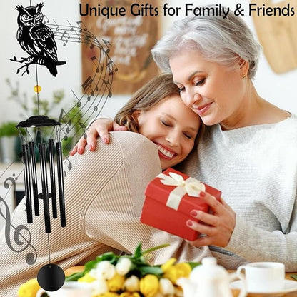 Owl Wind Chimes for Outside - Owl Windchimes Outdoors, Black Metal Memorial Wind Chime for Home, Patio, Balcony Decor, for Mom Dad Family Friend, Gifts for Mother's Day, Housewarming, Retirement