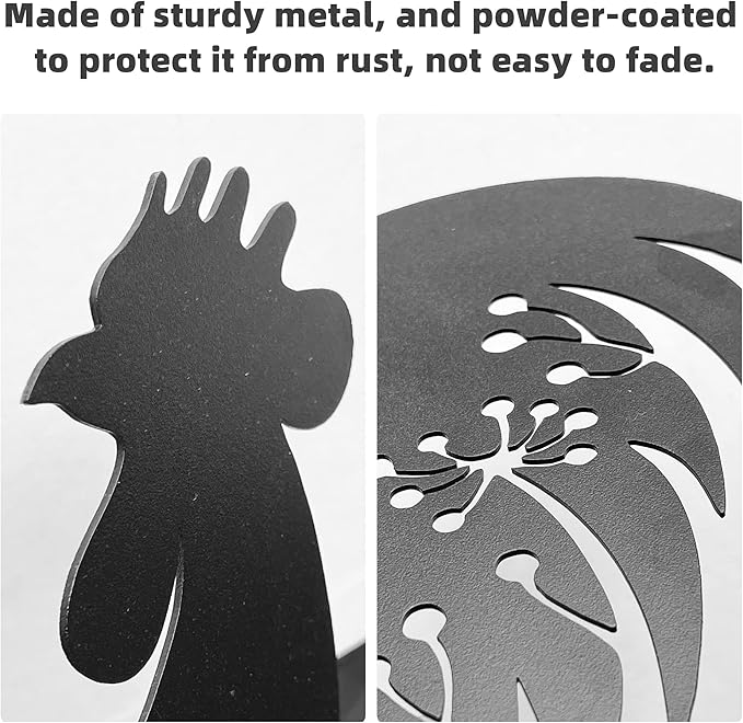 3 PCS Metal Chicken Yard Art Garden Decorative Stake Hollow Out Animals Silhouette Statue Decor, Chickens Family Silhouette Sets for Pathway, Floor, Garden, Lawn, Outdoor Decoration