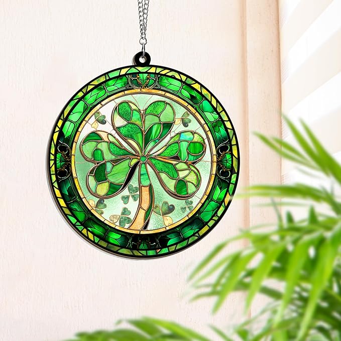 FLAGWIX St Patricks Day Decorations - Double Layered Hanging Suncatcher Birthday Decorations 12 in - Shamrock Irish Ornament Decor, Irish Gifts for Women Men
