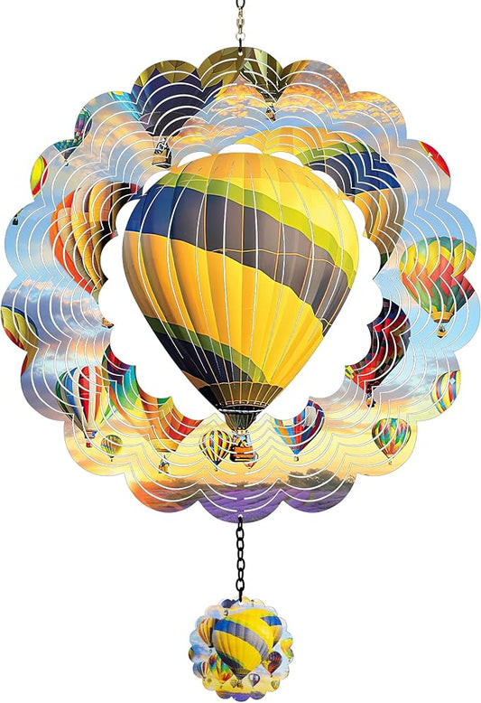 J-Fly Hanging Decor Outdoor,Outdoor Garden Decor，Wind Spinners Outdoor Colorful Hot Air Balloon Hanging Decor,Ornaments Kinetic Yard Art, Valentine Gifts for Women-Yellowish Gray Hot Air Balloon