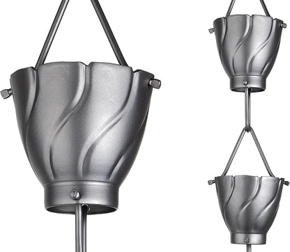 Monarch Rain Chains Aluminum Akira Pewter Rain Chains for Gutters – 8.5 ft Pewter Decorative Rainchain Outdoor Durable Heavy Duty Gutter Chain Downspout, Modern Rainchains for Outside