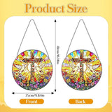 Stained Glass Hanging Doves and Cross Suncatcher, Renyalora 10 Inch Round Real Glass Christian Window Panel with Colorful Flowers Sun Catcher Window Hanging Decor for Home Windows Garden Church Decor