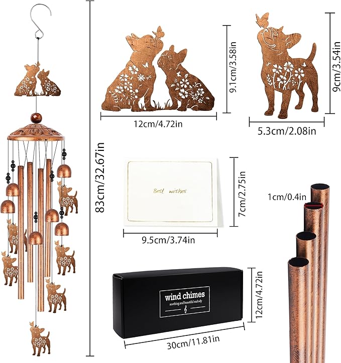 French Bulldog Wind Chime for Outside: Dog Gifts for Women Men, Metal Dog Wind Chime Yard Art, Soothing Home Garden Patio Outdoor Decor
