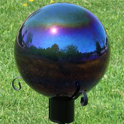 Sunnydaze 10-Inch Gazing Ball for Garden - Glass Gazing Globe with Mirrored Stainless Steel Finish - Rainbow