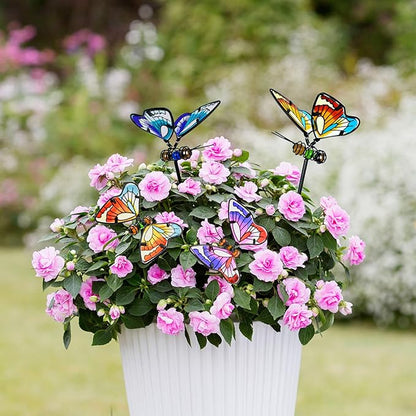MrMrKura Set of 3 Butterfly Garden Stake Decor, 20" Metal Colorful Butterfly Stakes, Decorative Garden Stakes Glow in Dark Metal Yard Art for Outdoor Lawn Pathway Patio Ornaments