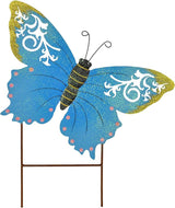 Decorative Butterfly Garden Decor Outdoor Butterfly Garden Stake Decor, Metal Butterfly Yard Stake Garden Insect Decor Patio Lawn Backyard Decor (Blue)