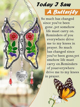 KY&BOSAM My Precious Sister Butterfly Suncatcher Stained Glass Suncatchers for Window Hanging Wind Chime Pressed Flower Wings and Heart Charm Gift for Sister Mother's Day Birthday Christmas Decor