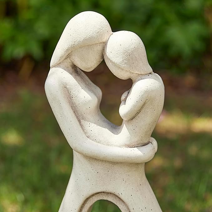 Glitzhome Modern Abstract Sculpture Hugging Mommy and Baby Garden Statue Indoor and Outdoor Decoration, 24.75" H