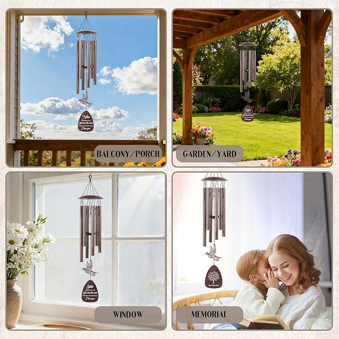 Mom Gifts Wind Chimes - Metal Hummingbird Windchimes with Card Indoor Outdoor Hanging Decor Appreciation Christmas New Year Mother's Day Birthday Gift for Best Mother from Daughter Son