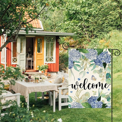 AVOIN colorlife Spring Hydrangea Flowers Garden Flag 12 x 18 Inch Double Sided, Seasonal Welcome Yard Outdoor Flag
