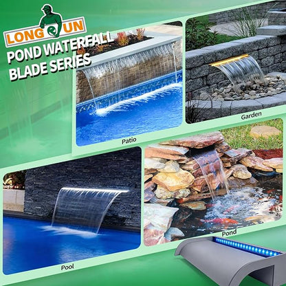 Pool Fountain, LONGRUN Waterfall Spillway for Koi Ponds - 35.4" Transparent Acrylic Waterfall for Swimming Pool, Garden Pond, Patios, Spa Decoration