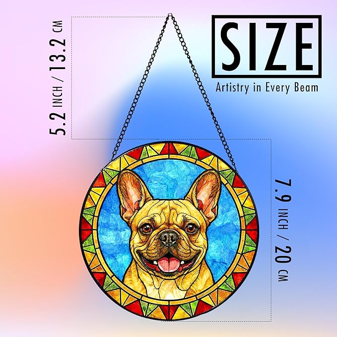 Stained Glass Dog Memorial Suncatcher,French Bulldog Window Hanging,Sympathy Gifts for Pet Loss,7.9 inch/20 cm Home and Garden Decor for Dog Lovers