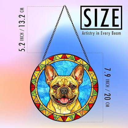 Stained Glass Dog Memorial Suncatcher,French Bulldog Window Hanging,Sympathy Gifts for Pet Loss,7.9 inch/20 cm Home and Garden Decor for Dog Lovers