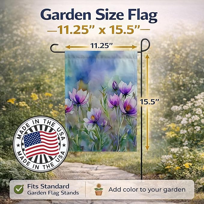 Caroline's Treasures South Dakota Pasque Flowers in Watercolor Garden Flag Mailbox Flag Decorative Yard Flag Banner Outside Patio Artwork Yard Flower Beds, Garden Size, Multicolor