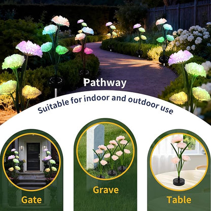 Solar Garden Lights Outdoor - Solar Flowers Lights Outdoor Decorative Waterproof, 40 Hours Coloring Changing Carnation Yard Pathway Lawn Solar Powered Lamp, Backyard Decor, 4pcs
