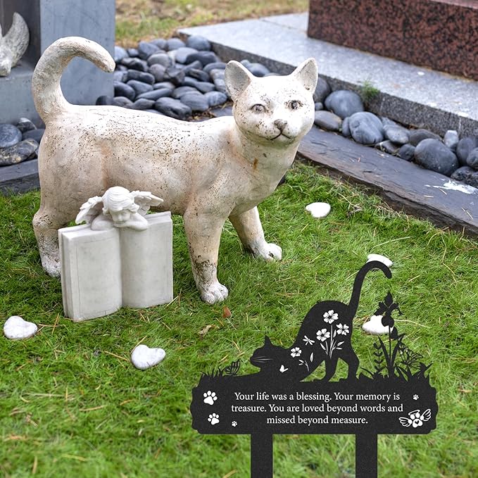 Rngmsi Grave Markers for Cemetery for Cat, Metal Grave Markers Yard Memorial Pet, Decorations for Cemetery for Loss of Cat Outdoors Garden Stake Decor (12 X 14.5 Inches)