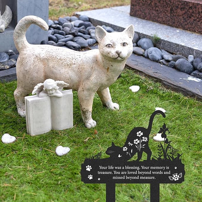 Rngmsi Grave Markers for Cemetery for Cat, Metal Grave Markers Yard Memorial Pet, Decorations for Cemetery for Loss of Cat Outdoors Garden Stake Decor (12 X 14.5 Inches)