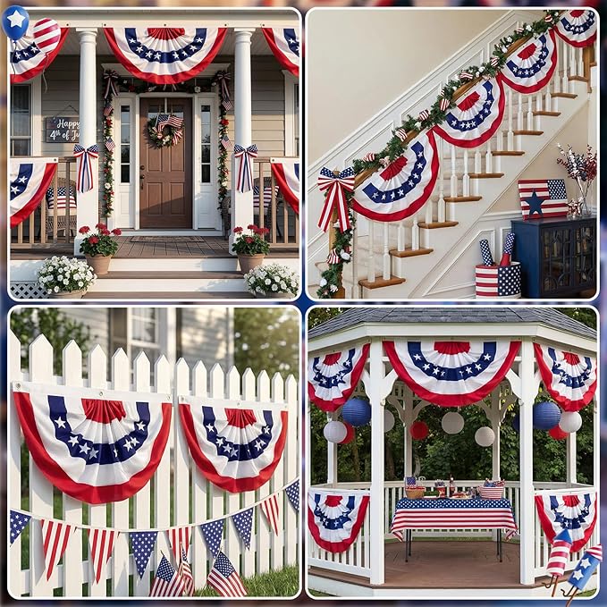 6 Pack American Pleated Fan Flag, 1.5 x 3 Ft Red White and Blue Half Fan Flag Bunting Banner, Patriotic Decor USA Bunting Flags Outdoor Indoor for Porch Garden Memorial Day 4th of July Decorations