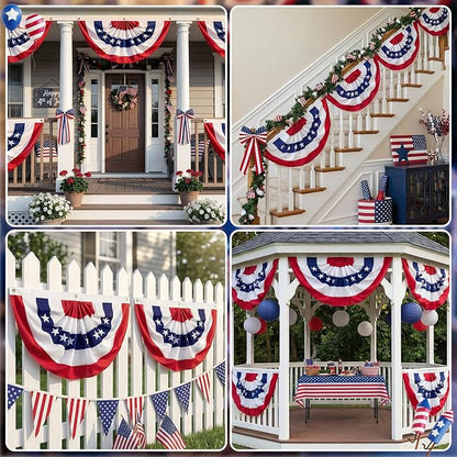 6 Pack American Pleated Fan Flag, 1.5 x 3 Ft Red White and Blue Half Fan Flag Bunting Banner, Patriotic Decor USA Bunting Flags Outdoor Indoor for Porch Garden Memorial Day 4th of July Decorations