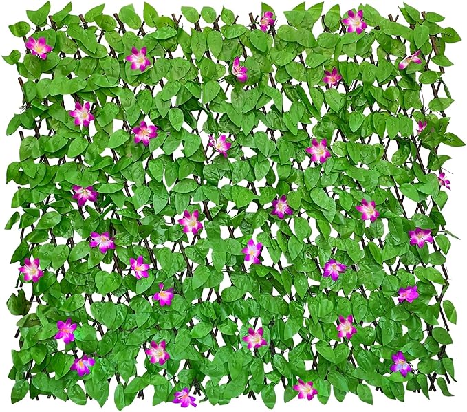 Expandable Fence Privacy Screen for Balcony Patio Outdoor,Decorative Faux Ivy Fencing Panel,Artificial Hedges (Single Sided Leaves)