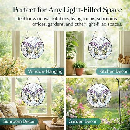 Butterfly Suncatcher Window Hanging, 7.8" Stained Glass Butterfly Decor, Meaningful Gift for Family, Friends and Loved Ones, Elegant Window Decor for Living Room, Sunroom, Office and Garden