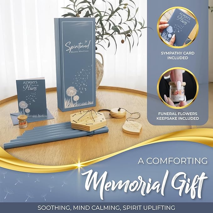 Beautifully Packaged 32" Memorial Wind Chimes for Loss of Loved One - Ocean Blue Tranquil Sounding Sympathy Wind Chimes for outside in Memory of a Loved One - Ideal as a Sympathy Gift & Memorial Gifts