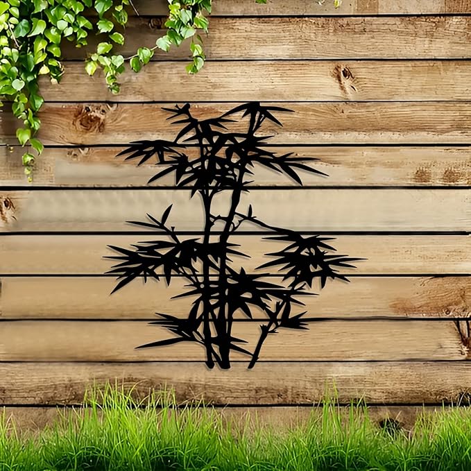 Metal Bamboo Wall Art - Black Silhouette Decor with Natural Design, Iron Indoor/Outdoor Art for Living Room, Bedroom, Patio - Zen Garden & Asian Inspired Home Accent - Easy to Hang(40CM/16IN)