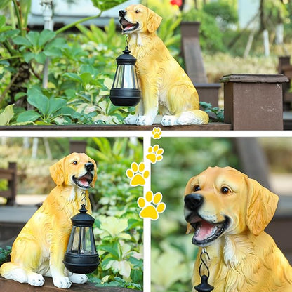 Afirst Solar Dog Statue Garden Decor, Outdoor Statue Decor with Solar Lantern Valentine's Day Gift Lovely Golden Retriever Figurine Patio Lawn Yard Art Ornaments Housewarming Gift